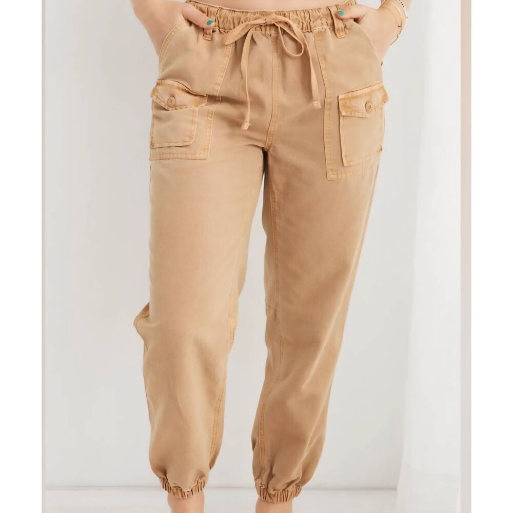 Aerie Joggers Women's Medium Tan Double Pocket Utlity Lyocell Comfort High Rise